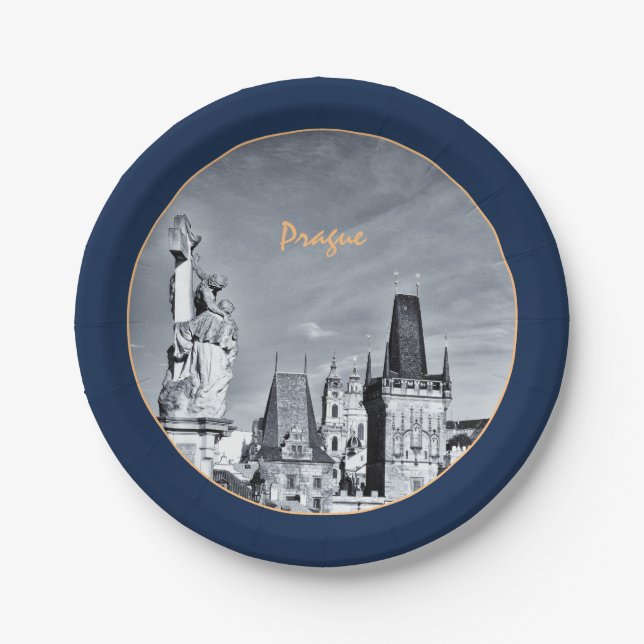 Prag & Karlsbrücke, Christus, Schloss / Tschechien Pappteller (Vorderseite)
