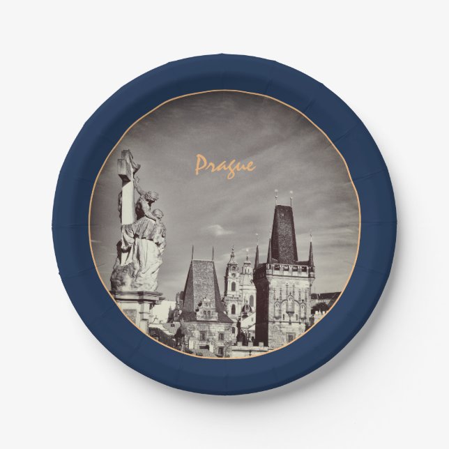 Prag & Karlsbrücke, Christus, Schloss / Tschechien Pappteller (Vorderseite)