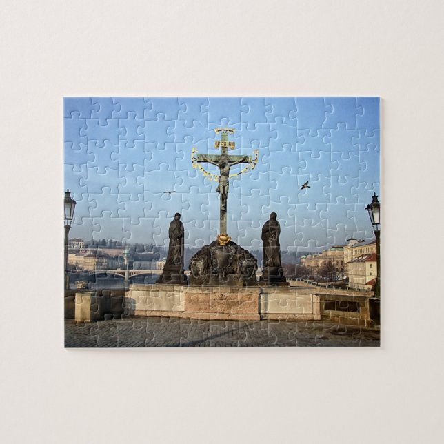 Prag & Karlsbrücke Statuen - Christus / Tschechien Puzzle (Horizontal)