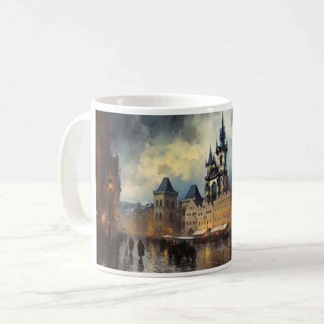 Prag Nacht in Tschechien Kaffeetasse (Vorderseite Links)