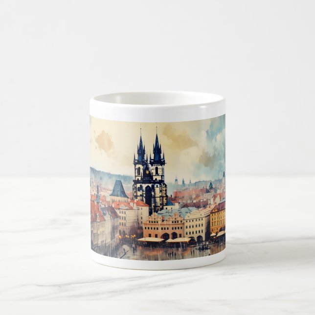 Prag Nacht in Tschechien Kaffeetasse (Mittel)