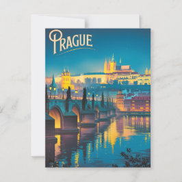 Prag nachts Vintag Postkarte