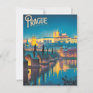 Prag nachts Vintag Postkarte