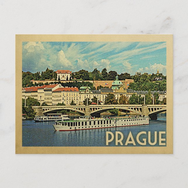 Prag Postcard Tschechien Vintage Travel Postkarte (Vorderseite)