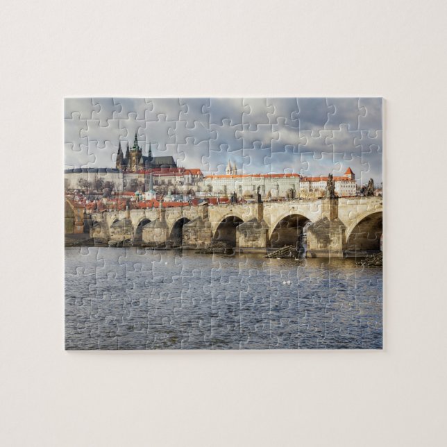 Prag-Schloss und Charles-Brückenandenken-Foto Puzzle (Horizontal)