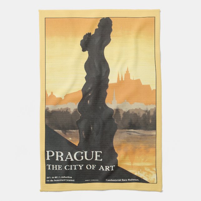 Prag Stadt der Künste Vintage Reiseplakat Geschirrtuch (Vertikal)
