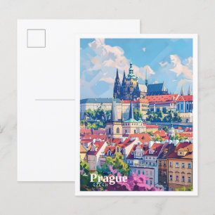 Prag Stadt Tschechien Kunst Vintage Reise  Postkarte