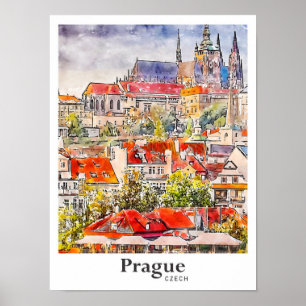 Prag Tschechien Reise Wasserfarbe Handgezeichnet Poster