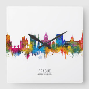 Prag Tschechien Skyline Quadratische Wanduhr