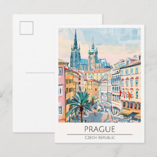 Prag Tschechien Vintage-Kunst-Illustration Reise Postkarte