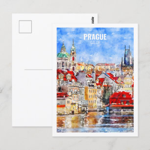 Prag Tschechisch Berühmte Reise Wasserfarben Skizz Postkarte