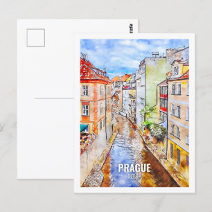 Prag Tschechisch Berühmter Reiseort Aquarell Postkarte
