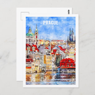 Prag Tschechisch Famous Travel Watercolor Sketch Postkarte