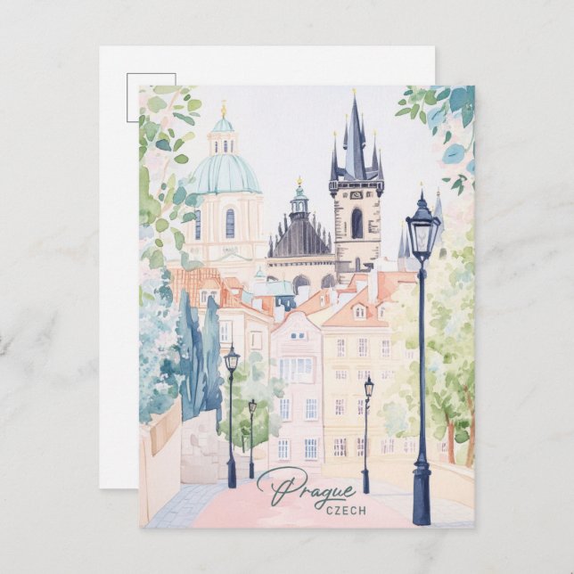Prag Tschechisch Gouache Paint Illustration Travel Postkarte (Vorne/Hinten)