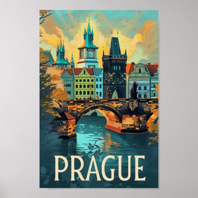 Prag Tschechisch Vintag Berühmter Reiseort Poster (Vorne)