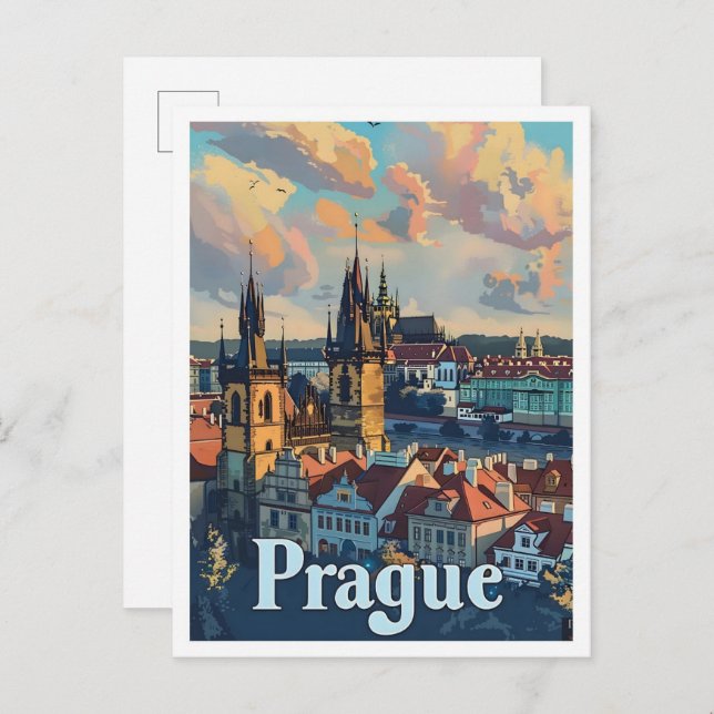 Prag Tschechische Klassik Retro Vintage Reise Postkarte (Vorne/Hinten)