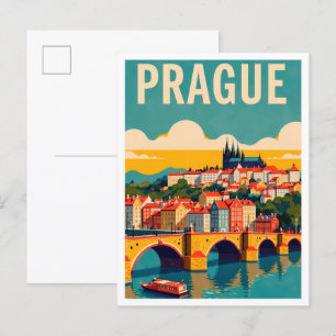 Prag Tschechische Kunst Vintage-Illustration Reise Postkarte