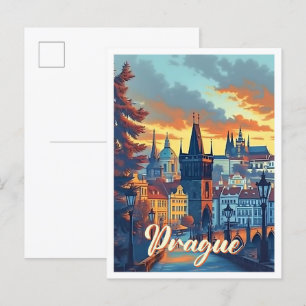 Prag Tschechische künstlerische Reiseillustration Postkarte