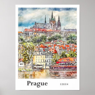 Prag Tschechische Reiseroute Wasserfarbskizze Hand Poster