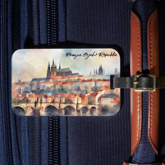 Prag Tschechische Republik Aquarellpanoramasicht Gepäckanhänger (Vorderseite Insitu 4)