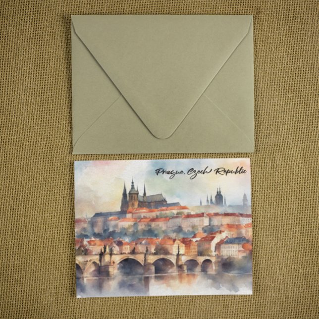 Prag Tschechische Republik Aquarellpanoramasicht Postkarte (prague czech republic watercolor postcard)