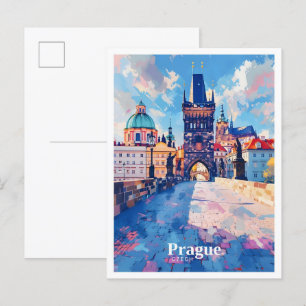 Prag Tschechische Republik Kunst Vintage Reise Postkarte