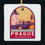 Prag Tschechische Republik Reisen Kunst Vintag Keramikornament<br><div class="desc">Prag retro Vektorgrafik Design. Es heißt "die Stadt der hundert Brüder" und ist bekannt für seinen Altstädter Ring,  das Herz seines historischen Herzens,  mit bunten barocken Gebäude.</div>