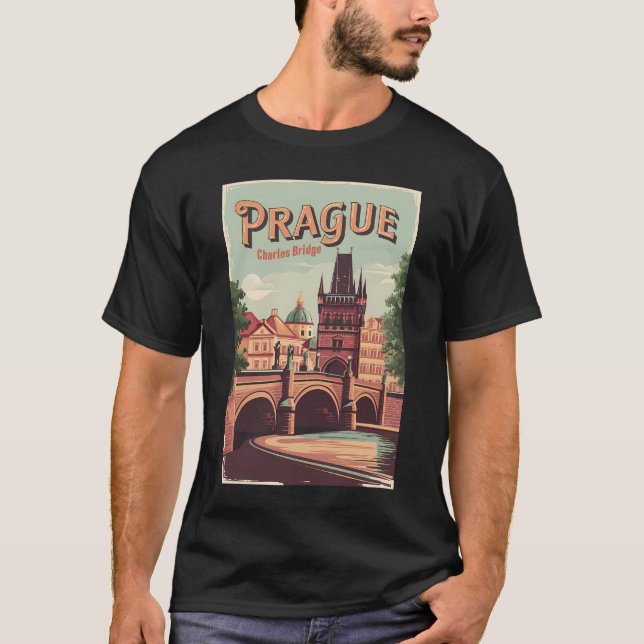 Prag Tschechische Republik Reisen Kunst Vintag T-Shirt (Vorderseite)