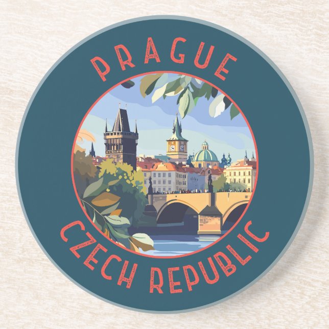 Prag Tschechische Republik Retro Distressed Circle Getränkeuntersetzer (Vorne)