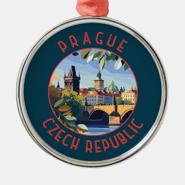 Prag Tschechische Republik Retro Distressed Circle Ornament Aus Metall (Vorne)
