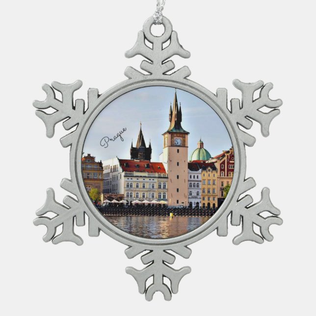 Prag, Tschechische Republik Schneeflocken Zinn-Ornament (Vorderseite)