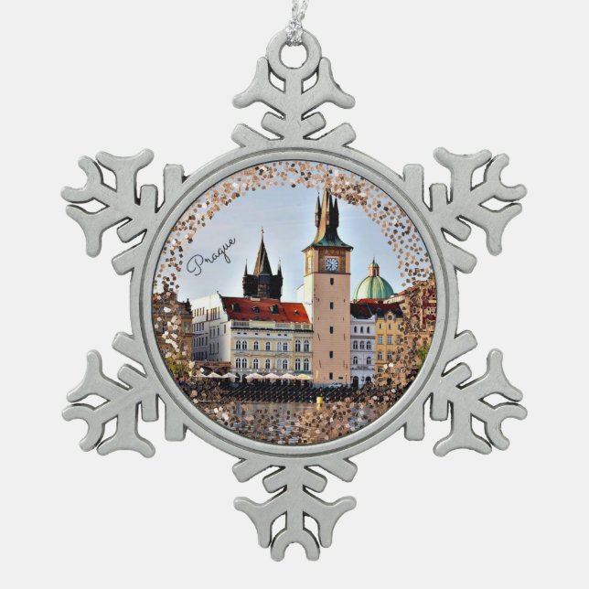 Prag, Tschechische Republik Snowflake Weihnachten  Schneeflocken Zinn-Ornament (Vorderseite)