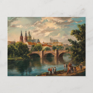 Prag, Tschechische Republik Vintage Aquarellmalere Postkarte