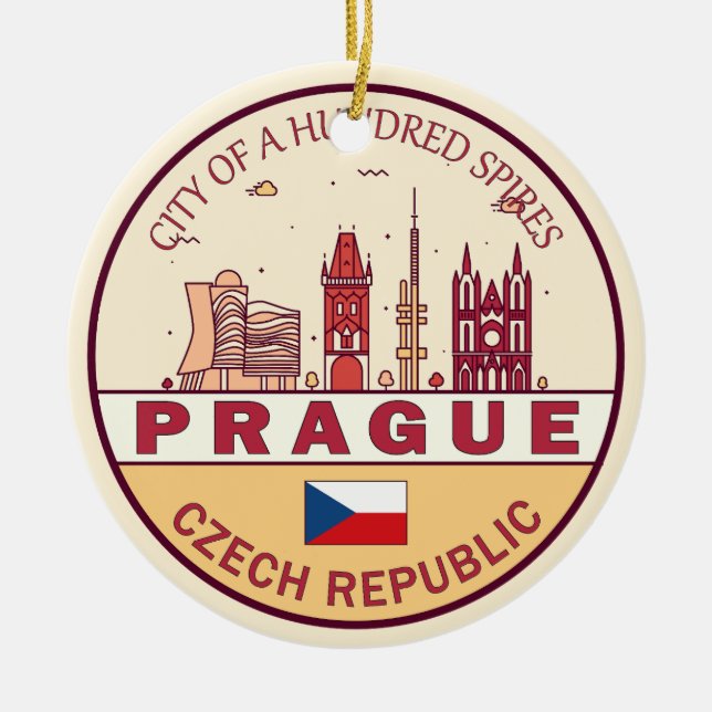 Prag Tschechische Stadt Skyline Emblem Keramik Ornament (Vorne)
