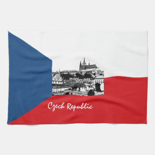 Prag und Tschechische Flagge - historische Tschech Geschirrtuch
