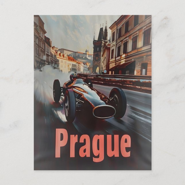 Prag Vintager Rennwagen Postkarte (Vorderseite)