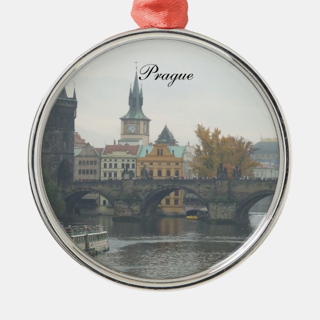 Prag-Weihnachtsverzierung Silbernes Ornament (Vorne)