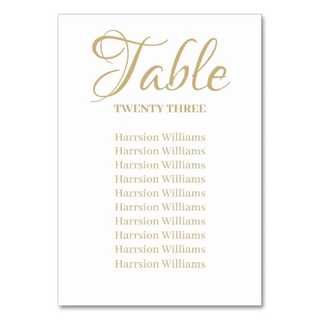 Prägantes Goldskript für Hochzeiten-Tischnummer Tischnummer (Rückseite)