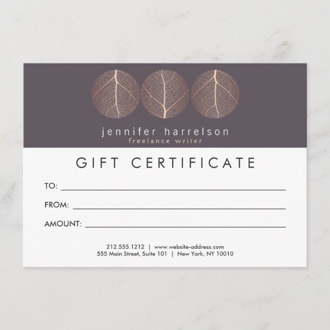 Prägantes Rose Gold Leaf Trio Logo Geschenkgutsche (Vorderseite)