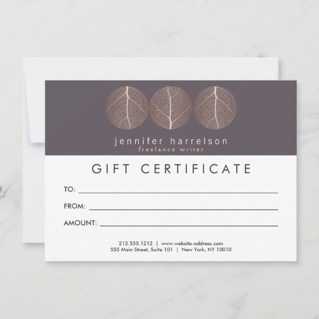 Prägantes Rose Gold Leaf Trio Logo Geschenkgutsche (Vorderseite)