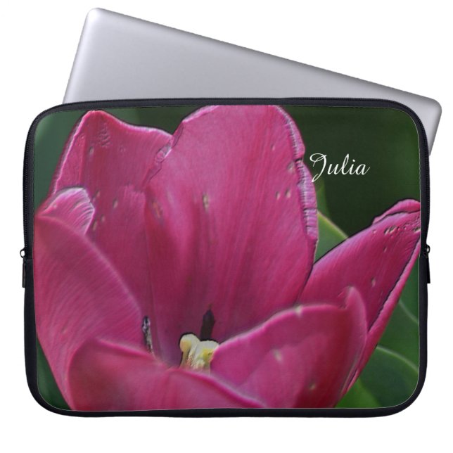 Prägeartige rosa Tulpe-personalisierte Laptopschutzhülle (Vorderseite)