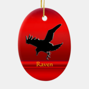 Prägen-Blick Schwarzes Rabe auf rotem Chromeffekt Keramikornament
