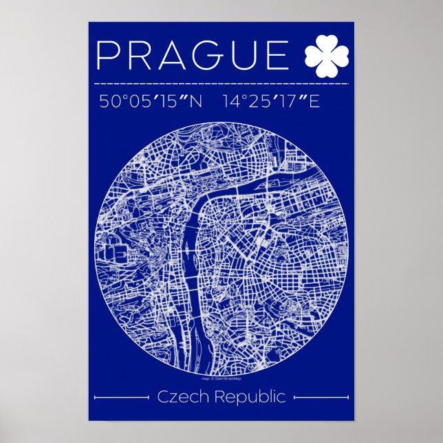 Prager Blueprint Stadtplan Poster Minimale Wandkun (Vorne)