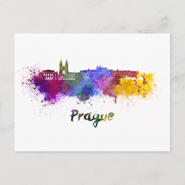 Prager Skyline in Aquarellfarbe Postkarte (Vorderseite)