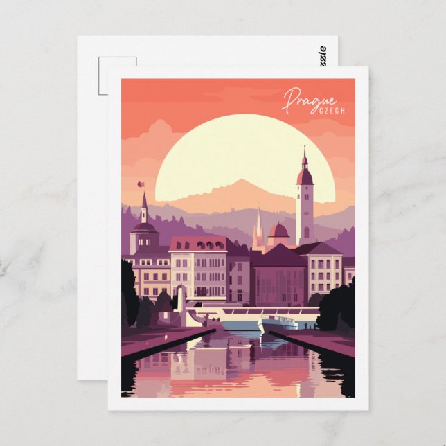 Prager Vintage-Reiseführer Postkarte (Vorne/Hinten)