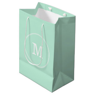 Prägnante grüne Vorlage Weißes Monogramm Elegant M Mittlere Geschenktüte
