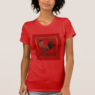 Prägte Hahn-Jahr 2017 emaillierten Effekt rote T T-Shirt