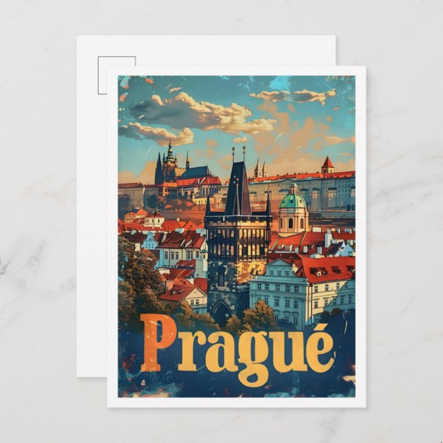 Prague Art Vintage Reise Postkarte (Vorne/Hinten)
