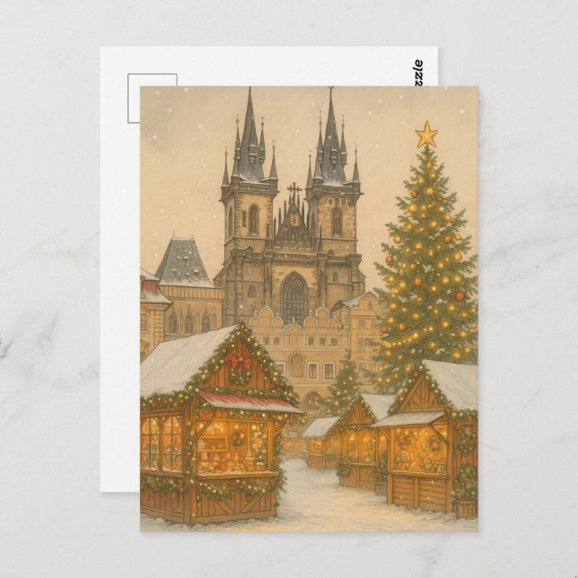 Prague Christmas Holiday Art Postcard – Winter  Postkarte (Vorne/Hinten)