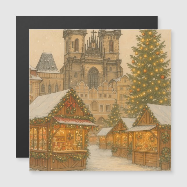 Prague Christmas Holiday Art Winter Scene – Gift Magnetkarte (Vorne/Hinten)